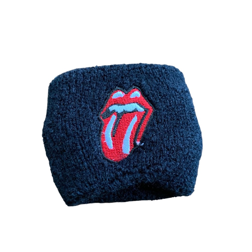Vintage Rolling Stones Terrycloth Black Red Wristband Sweatband Indie Sleaze Y2K